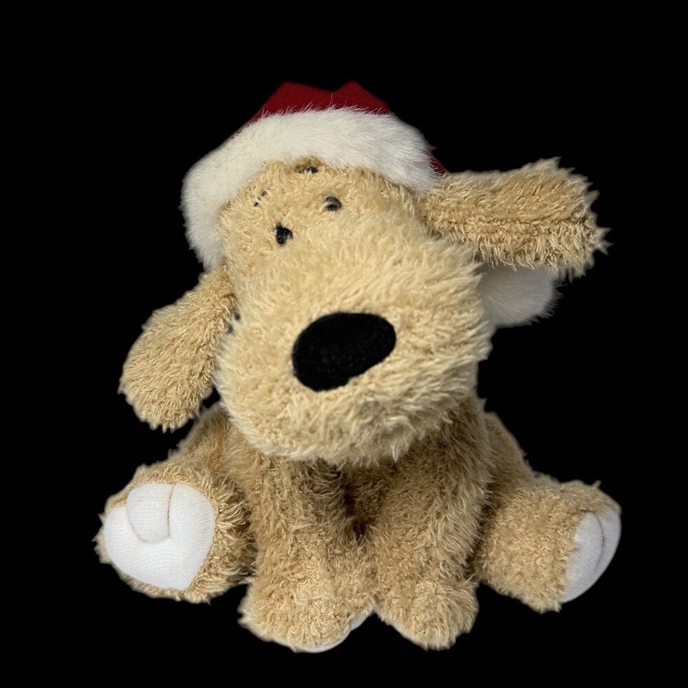 Hallmark Christmas Dog Plush Santa Hat Tan Puppy Holiday Stuffed Animal 9 in